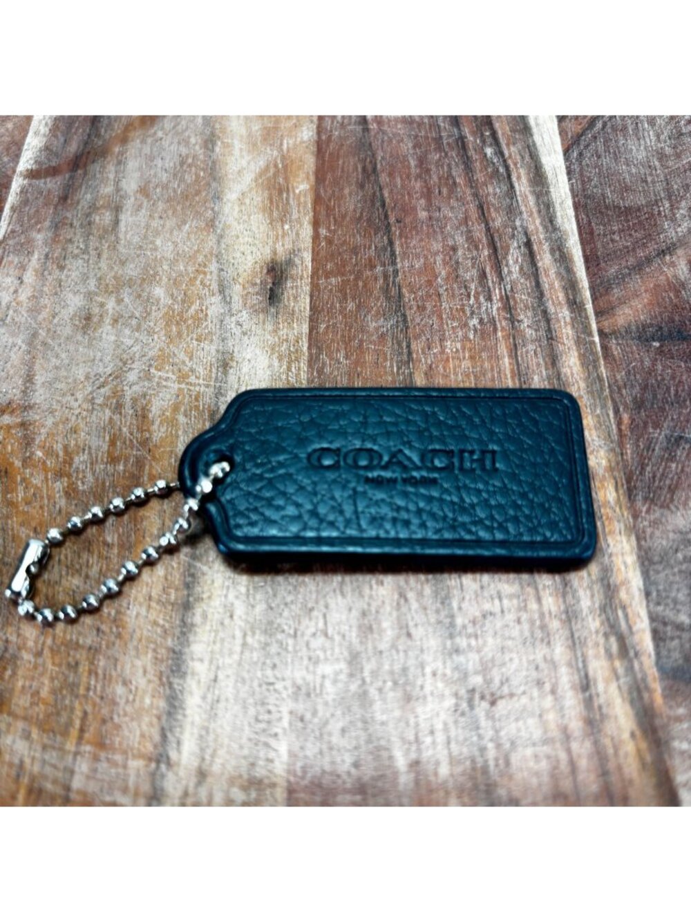 COACH HANG TAG 2.25" Bag Charm Keychain Fob New York Black Pebbled Leather Large